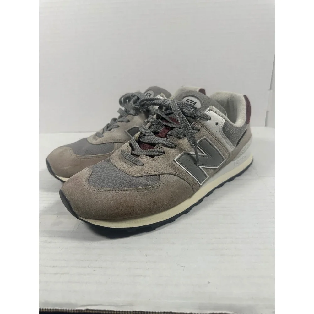 New Balance 574 Grey Burgundy Cordura Suede Sneakers U574KBR Mens 13 Womens 14.5